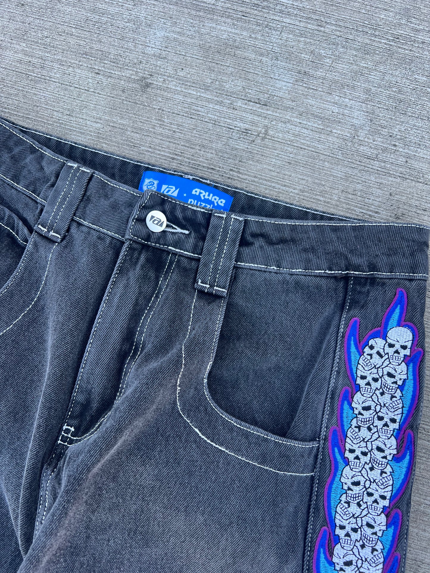 Skull Stripe Denim (Black Wash)