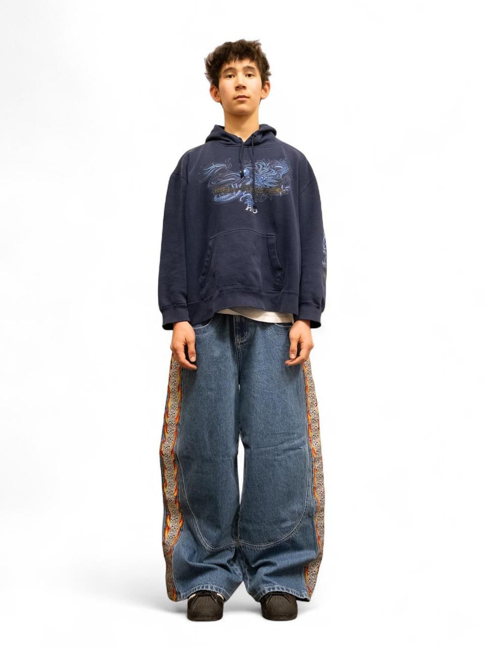 Skull Stripe Denim (Dark Wash)